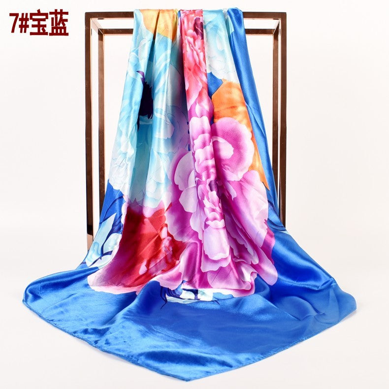 Fashion Spring and Autumn New Simple Small Fresh Peony Satin 90 * 90 Women, Silk Scarf Scarf Shawl