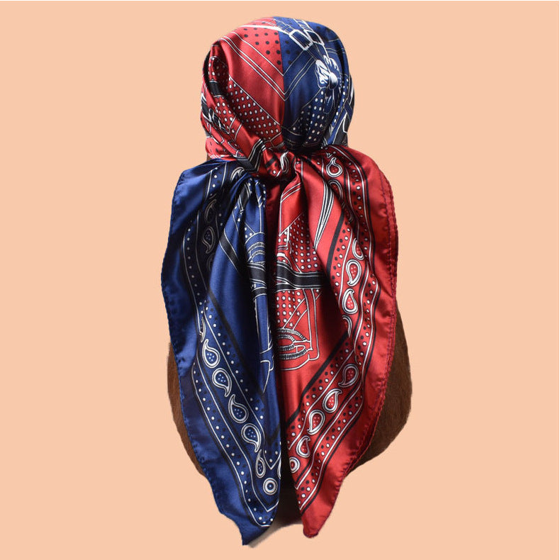 2025 new 90-color diced belt chain cashew print square scarf with sunscreen, bag head silk scarf decoration, scarf