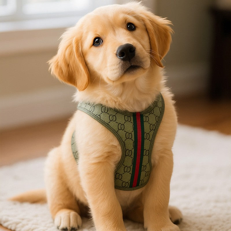 New pet products PU chest strap chest and back traction rope set red and green webbing