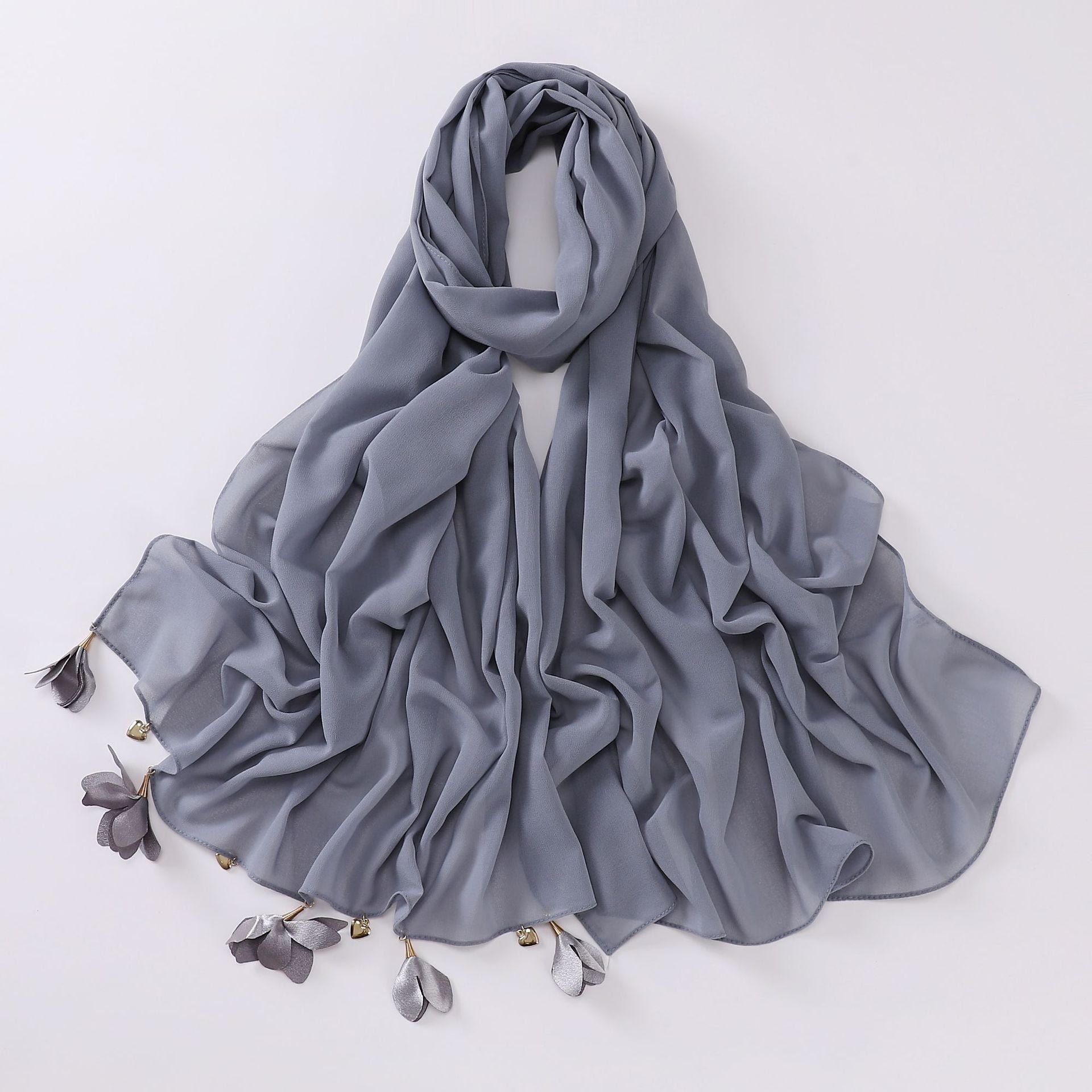 New handmade alloy love flower pearl chiffon scarf middle east headscarf yarn