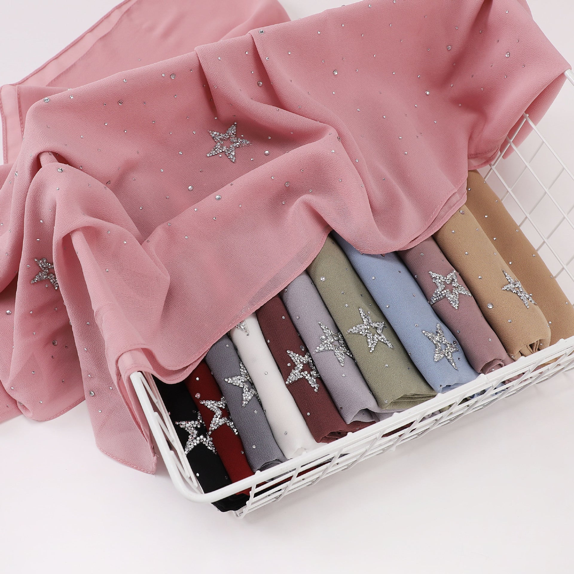 New chiffon half-width Gypsy star pentagram hot diamond long scarf, yarn scarf, Middle East Malay headscarf