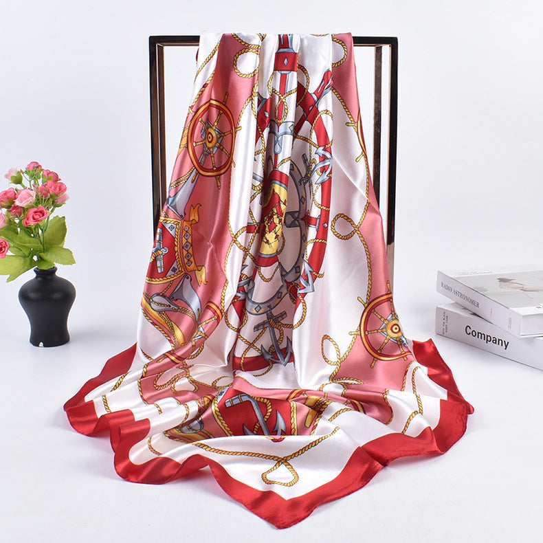 New fashionable and elegant roulette pattern printing 90-color square scarf, headscarf, scarf, silk scarf.