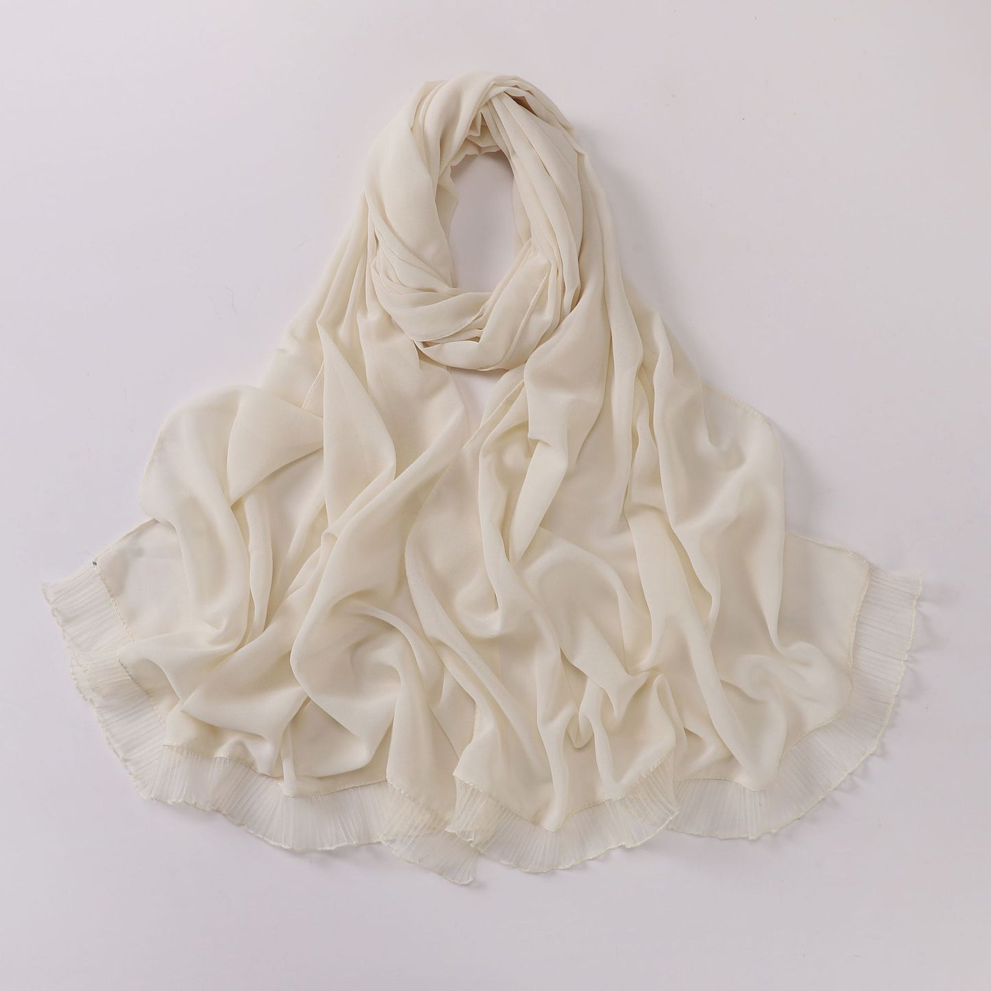 wrinkled lace pearl chiffon headscarf shawls comfortable solid color hijab