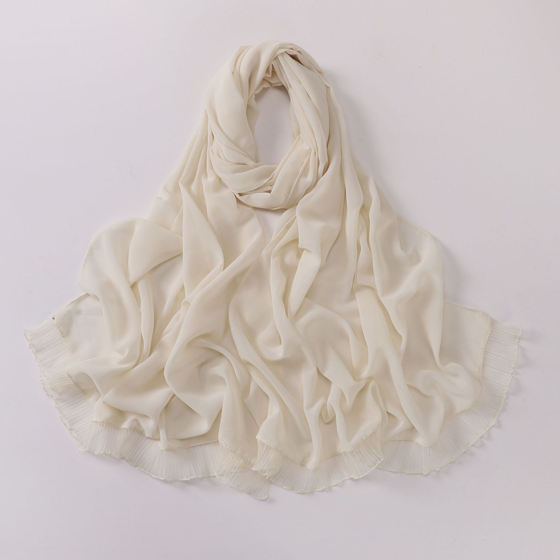 wrinkled lace pearl chiffon headscarf shawls comfortable solid color hijab