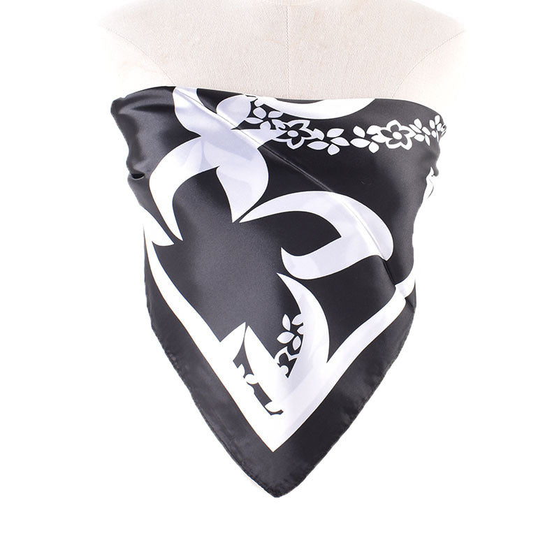 Autumn and winter new scarf black and white simple printing light luxury silk scarf 90cm satin high-end square scarf