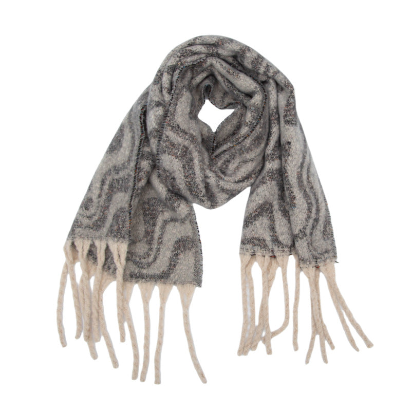 Europe, America autumn and winter circle yarn imitation mohair water ripple jacquard scarf