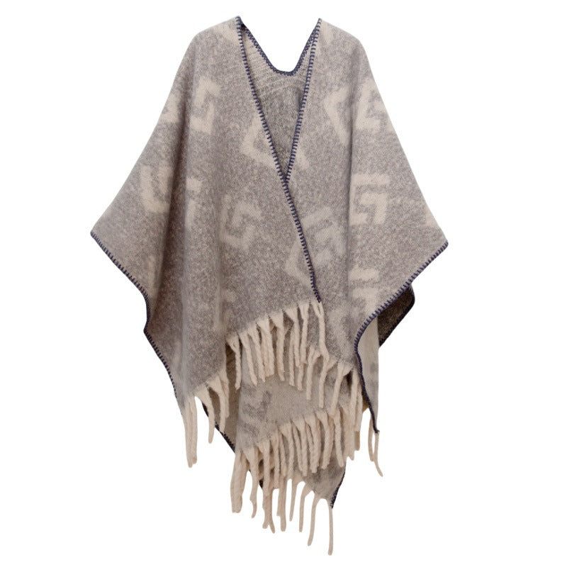 2025 new European and American autumn and winter circle yarn imitation mohair thickened jacquard letter shawl