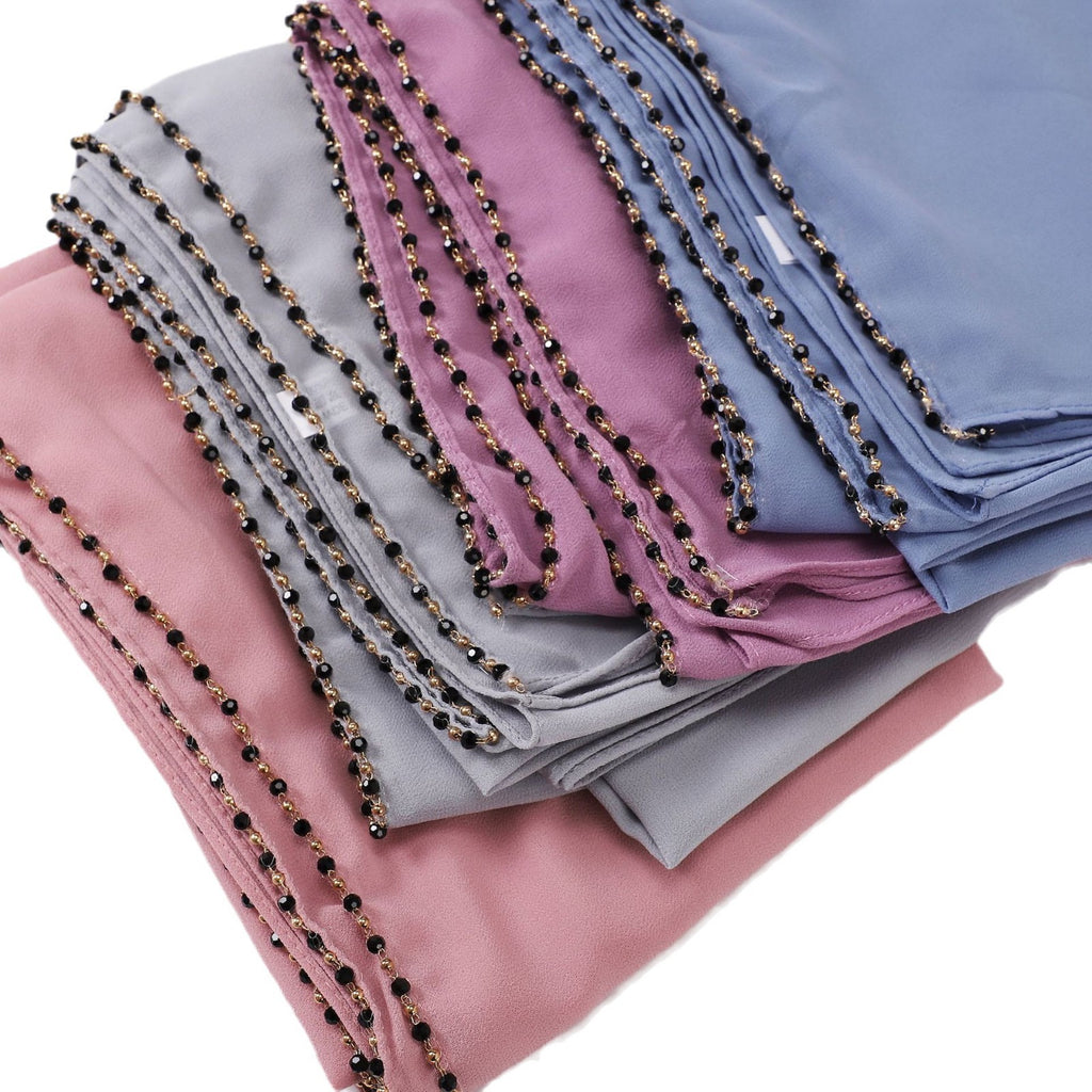 New copper chain, black crystal pearl chiffon scarf, yarn scarf, Middle East and Africa headscarf.