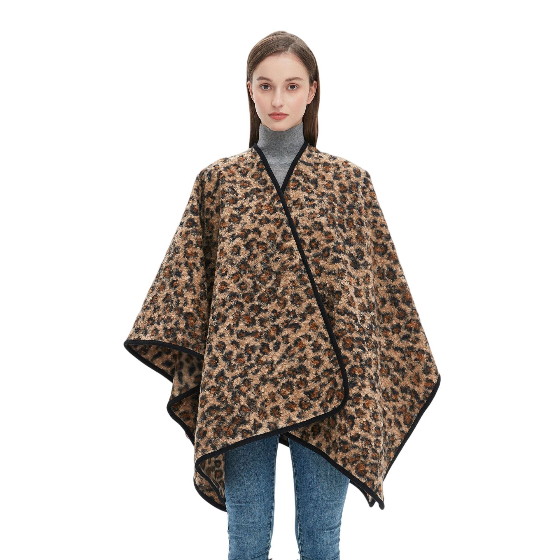 Shawl women's high-end sense European, American autumn and winter new thickened leopard print shawl
