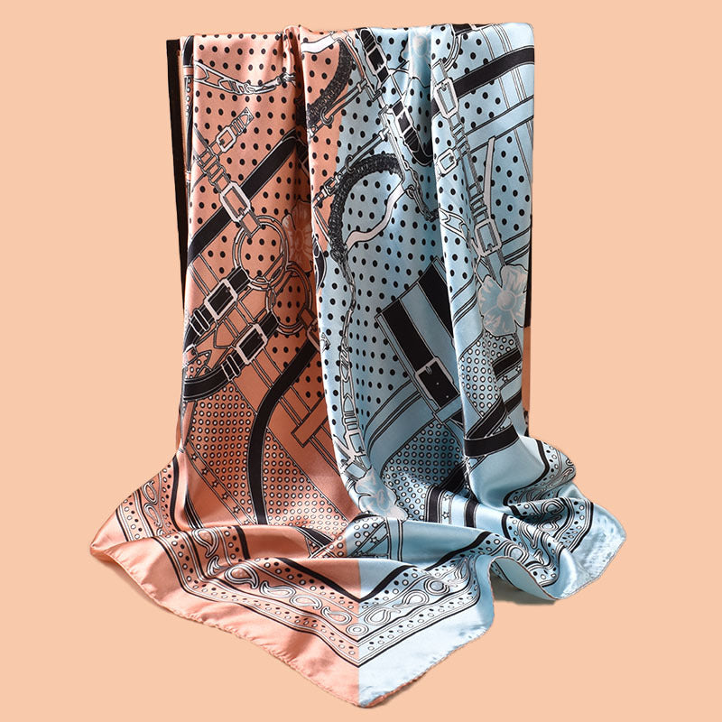 2025 new 90-color diced belt chain cashew print square scarf with sunscreen, bag head silk scarf decoration, scarf