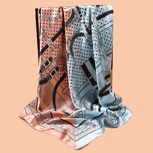 2025 new 90-color diced belt chain cashew print square scarf with sunscreen, bag head silk scarf decoration, scarf