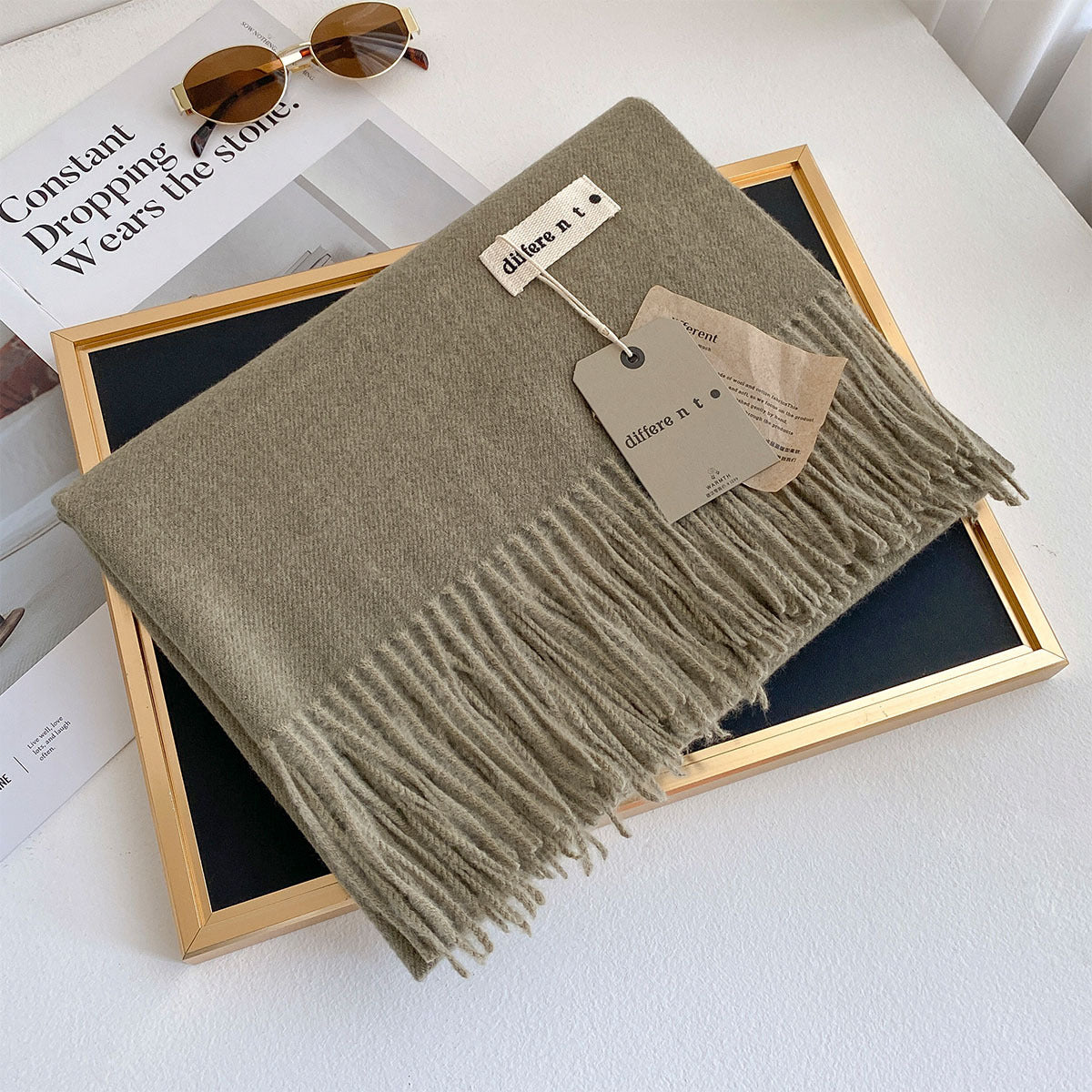 2025 Winter Imitation Cashmere Solid Color Scarf Women's Medium and Long Warm Scarf Shawl