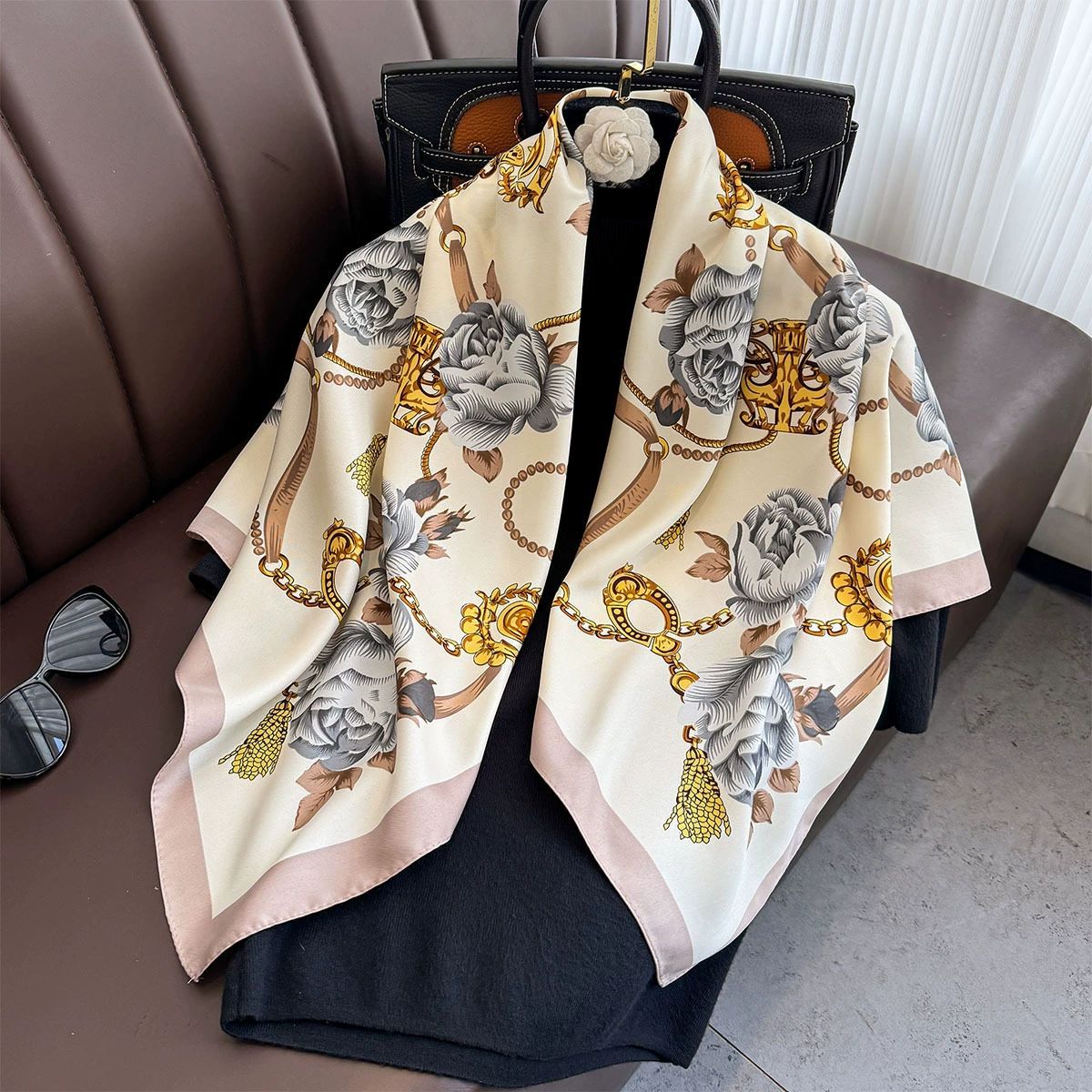 Summer Korean version of simple striped scarf twill square scarf 90cm fashionable versatile sunscreen shawl headscarf women
