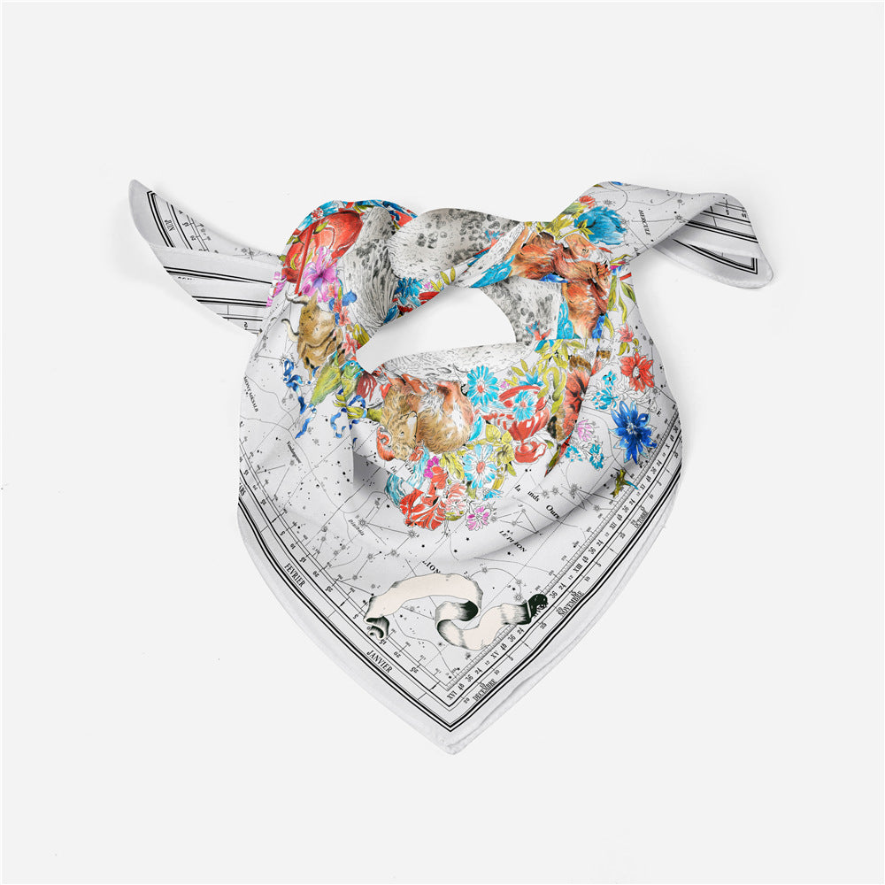 Simple and fashionable versatile plants and flowers, map, digitally printed 53cm small square scarf, twill scarf