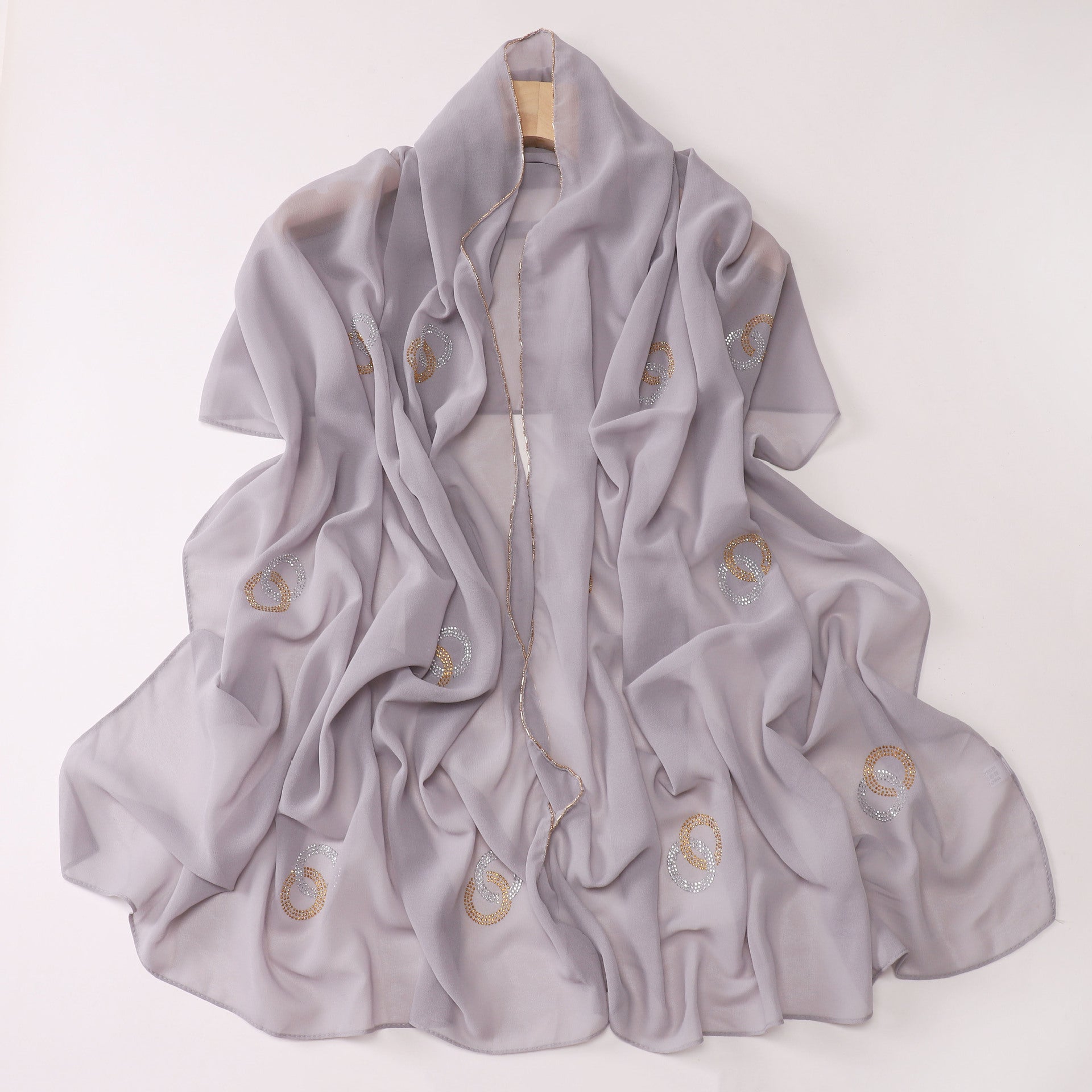 New Pearl Chiffon Long Edge Metal Chain Double Ring Hot Diamond Long Towel Yarn Middle East Head Towel