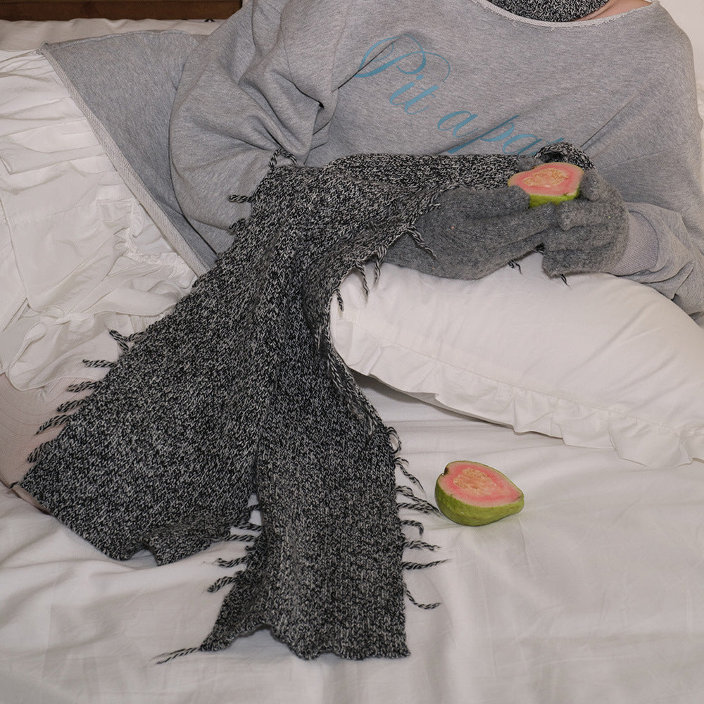 50% wool-blend variegated tassel edge wasteland wind knitted scarf women's y2k retro millennial wool scarf