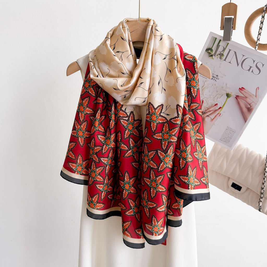 Spring and summer fashion versatile simulation silk long silk scarf shawl, literary temperament women's decorative sunscreen scarf