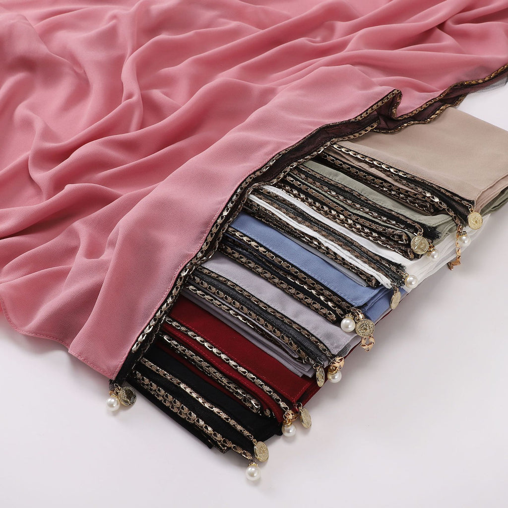 New Pearl Chiffon Gold Metal Chain Scarf  Middle East Africa Malaysia Headscarf