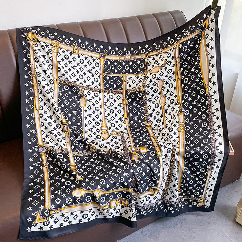 New square scarf, French retro silk scarf, women's twill silk scarf, neck cover, shawl printed scarf, weatherproof