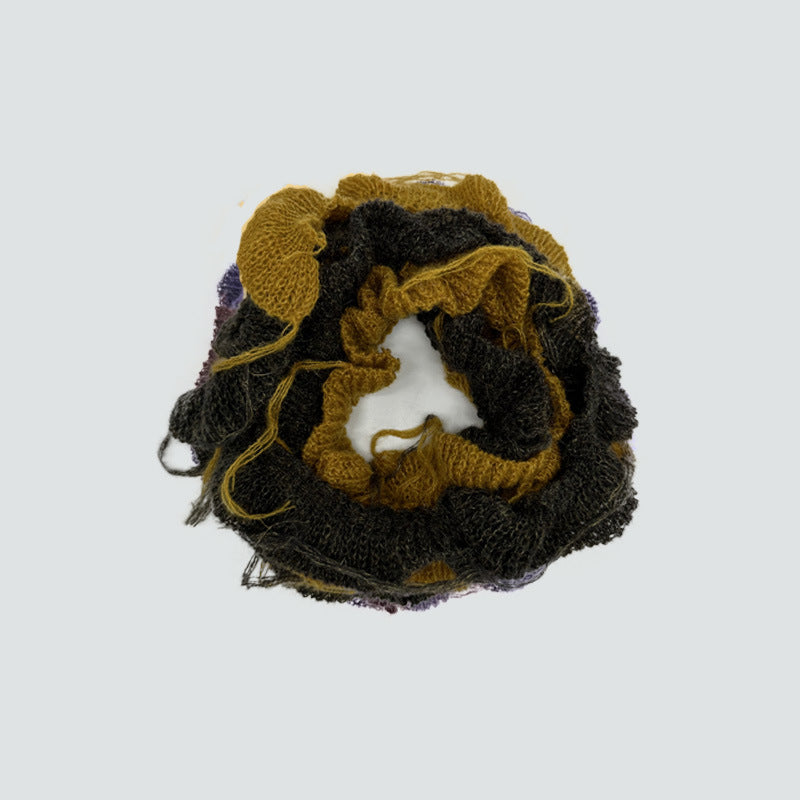 Designer flat mohair wool blended spiral fine scarf women's concave shape fringed wool small scarf