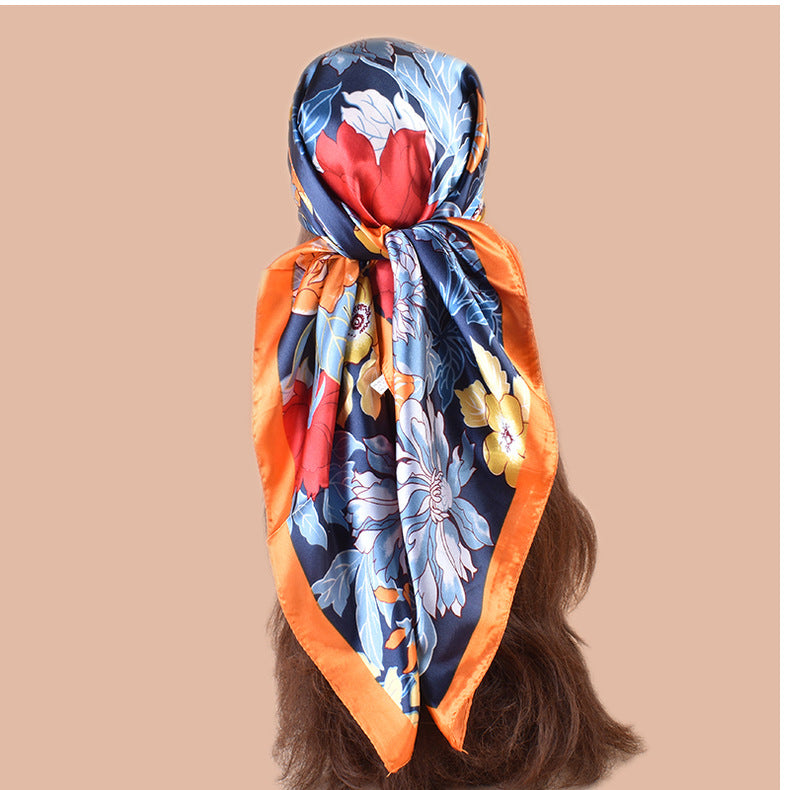 Spring new sweet flower simulation silk printing silk scarf head scarf 90 color diced light luxury square scarf