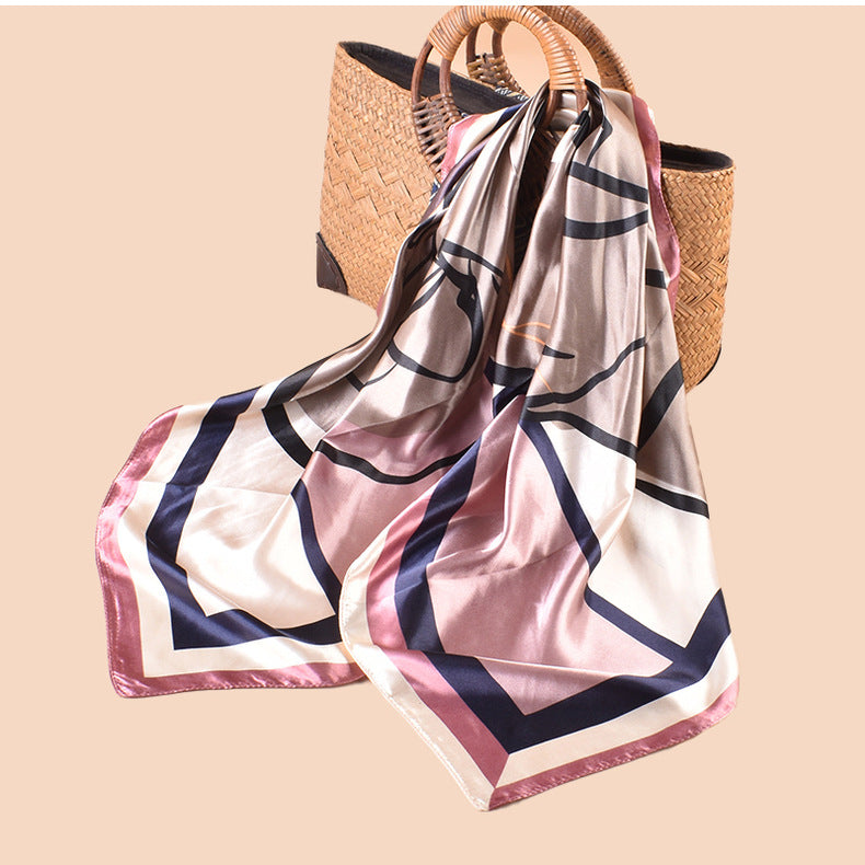 Spring and summer versatile decorative scarf silk scarf temperament rose printing high-quality satin 90 satin square scarf