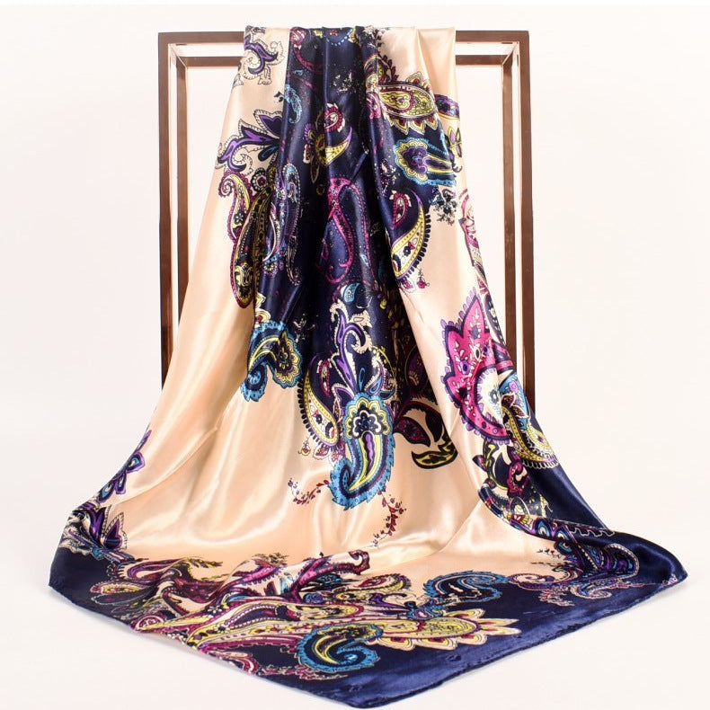 Fashion women's autumn and winter new large cashew flower large square scarf silk scarf, printed fashion headscarf