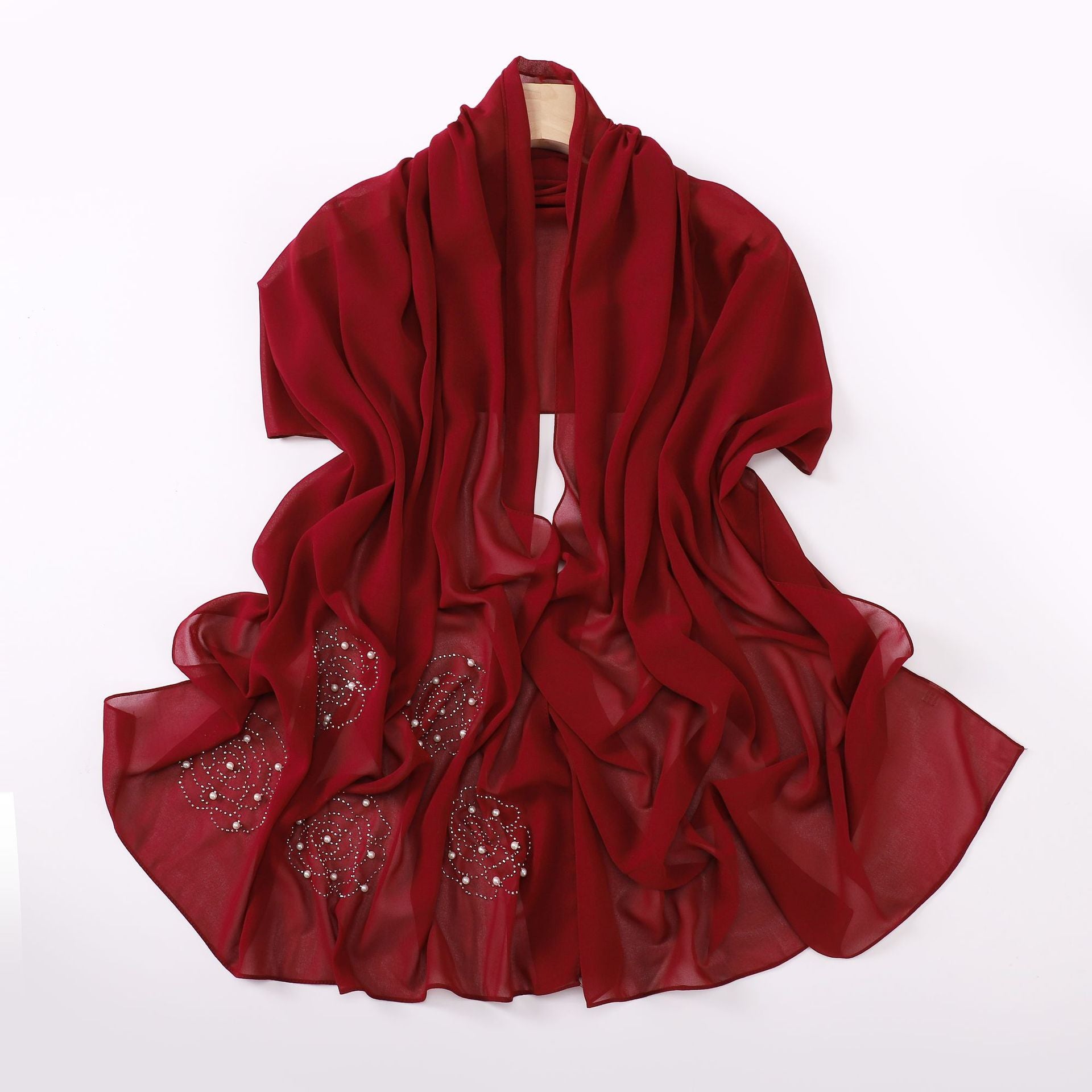 New big rose hot diamond beads pearl chiffon long scarf Middle East and Africa headscarf