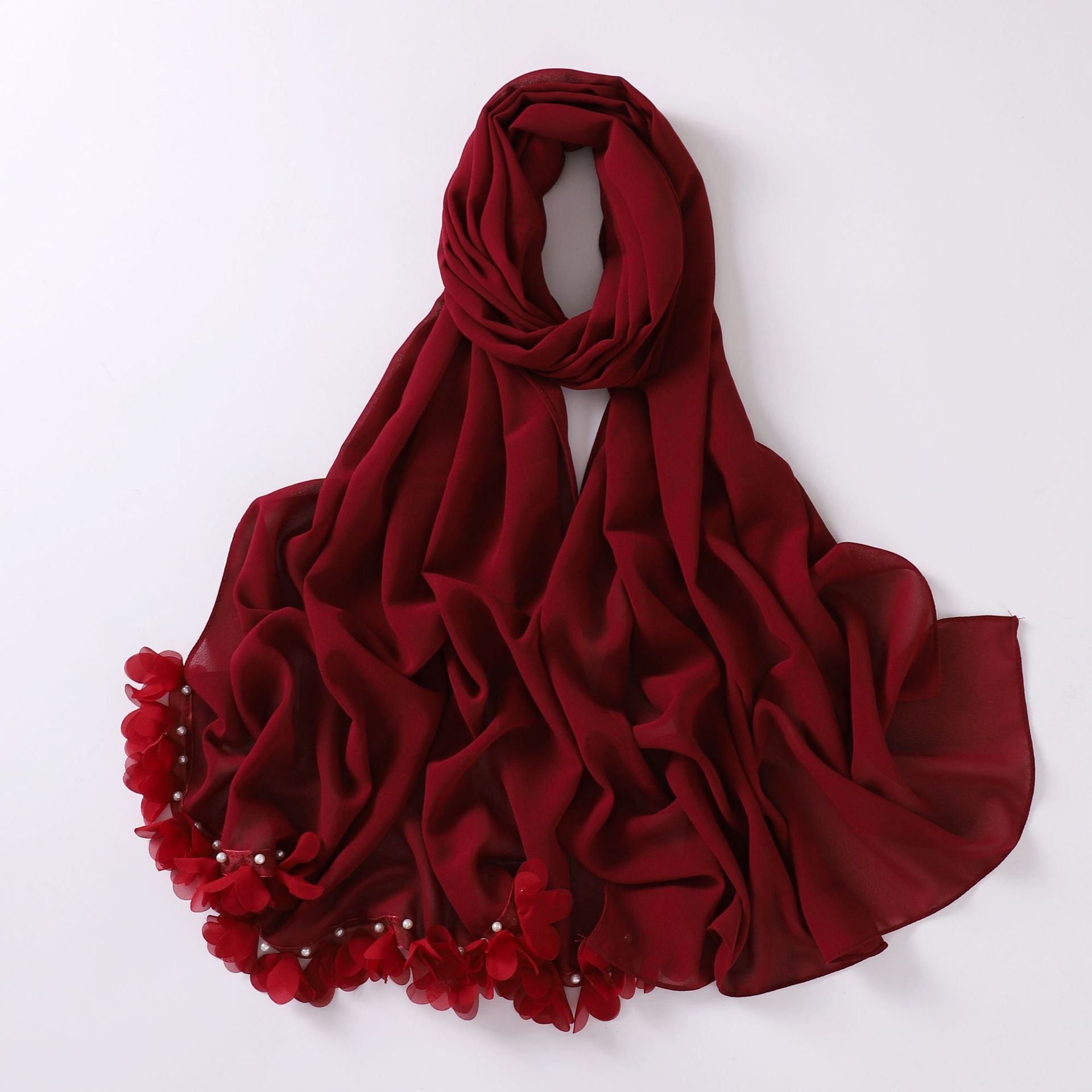 New pearl chiffon flower lace bead scarf middle east headscarf malaysia hijab