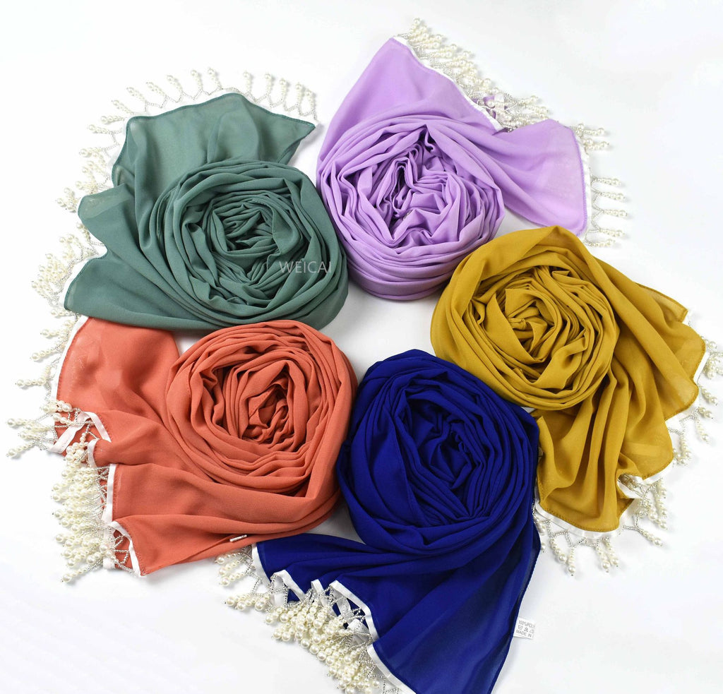 New high quality pearls, chiffon scarf Middle Eastern headscarf Muslim hijab