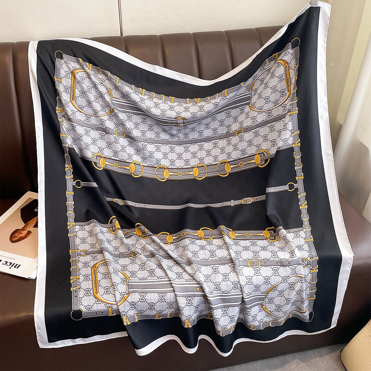 Spring and Autumn new letter 90 printed large square scarf women's travel sunscreen shawl temperament versatile thin scarf