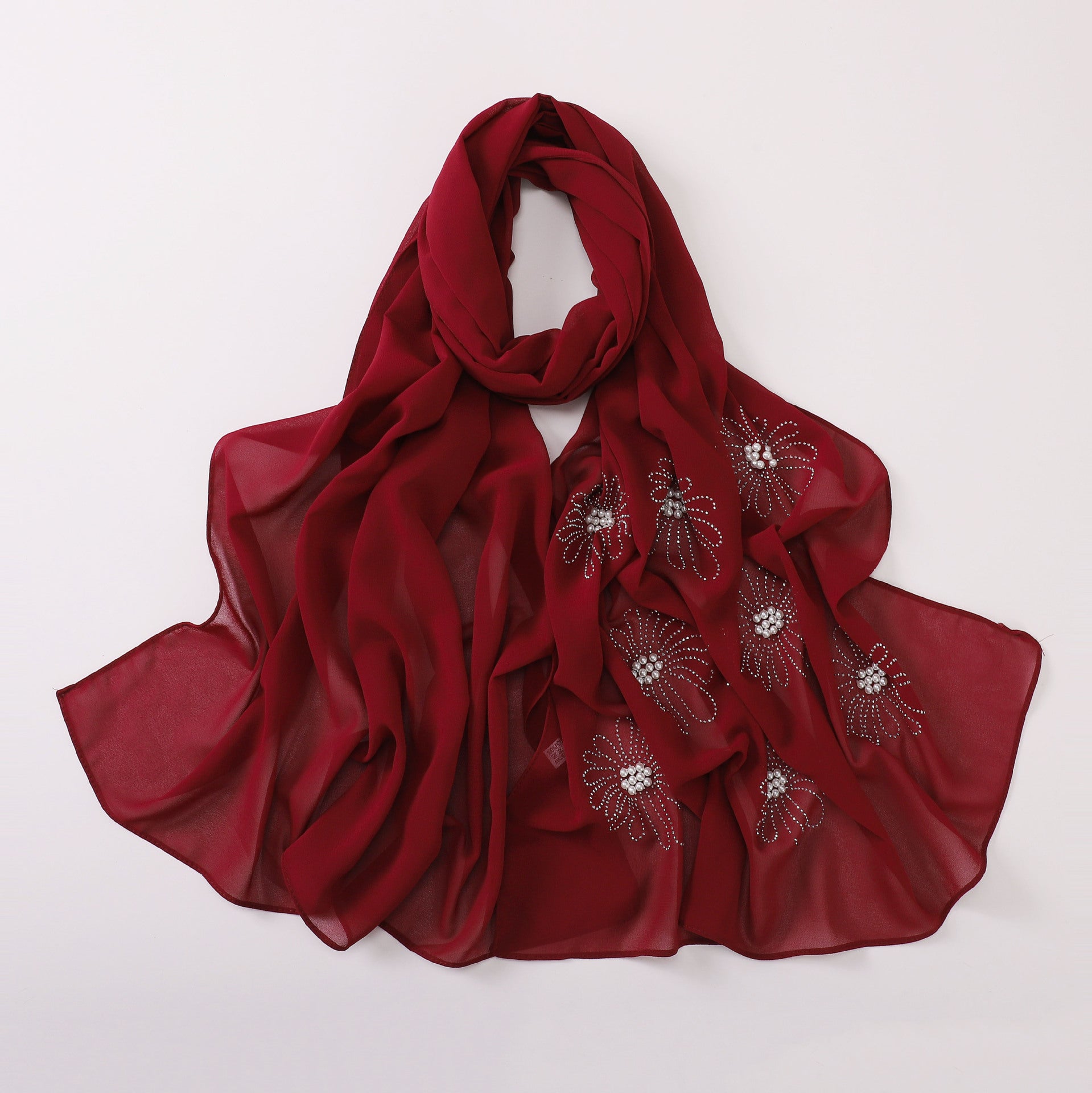 New pearl chiffon single-headed flower hot diamond bead scarf, gauze, Middle East and Africa, headscarf hijab.