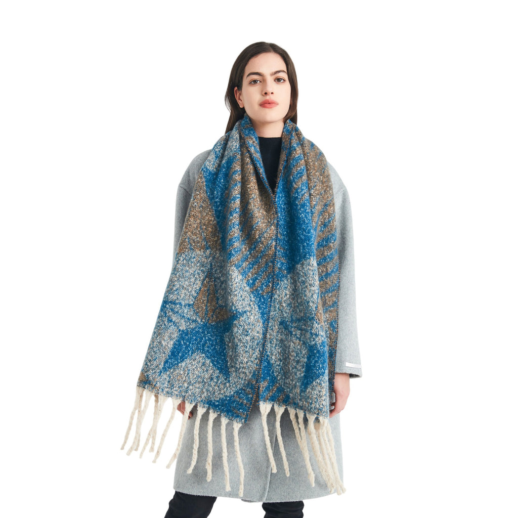 2025 new European, American autumn and winter circle yarn jacquard star fringed scarf