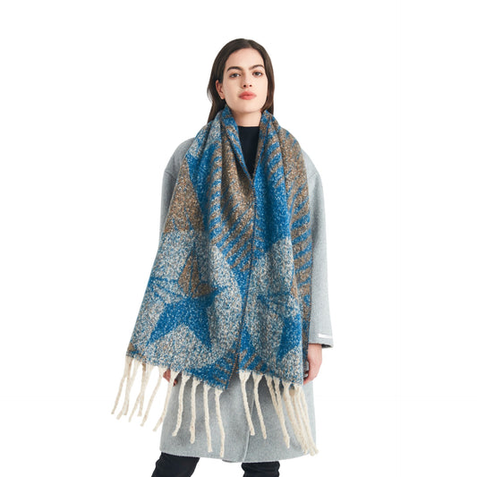 2025 new European, American autumn and winter circle yarn jacquard star fringed scarf