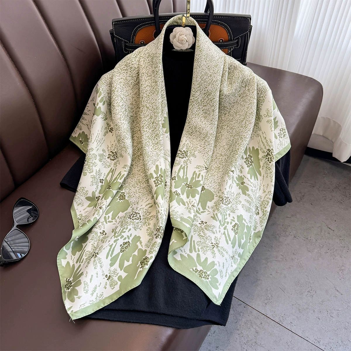 Summer Korean version of simple striped scarf twill square scarf 90cm fashionable versatile sunscreen shawl headscarf women