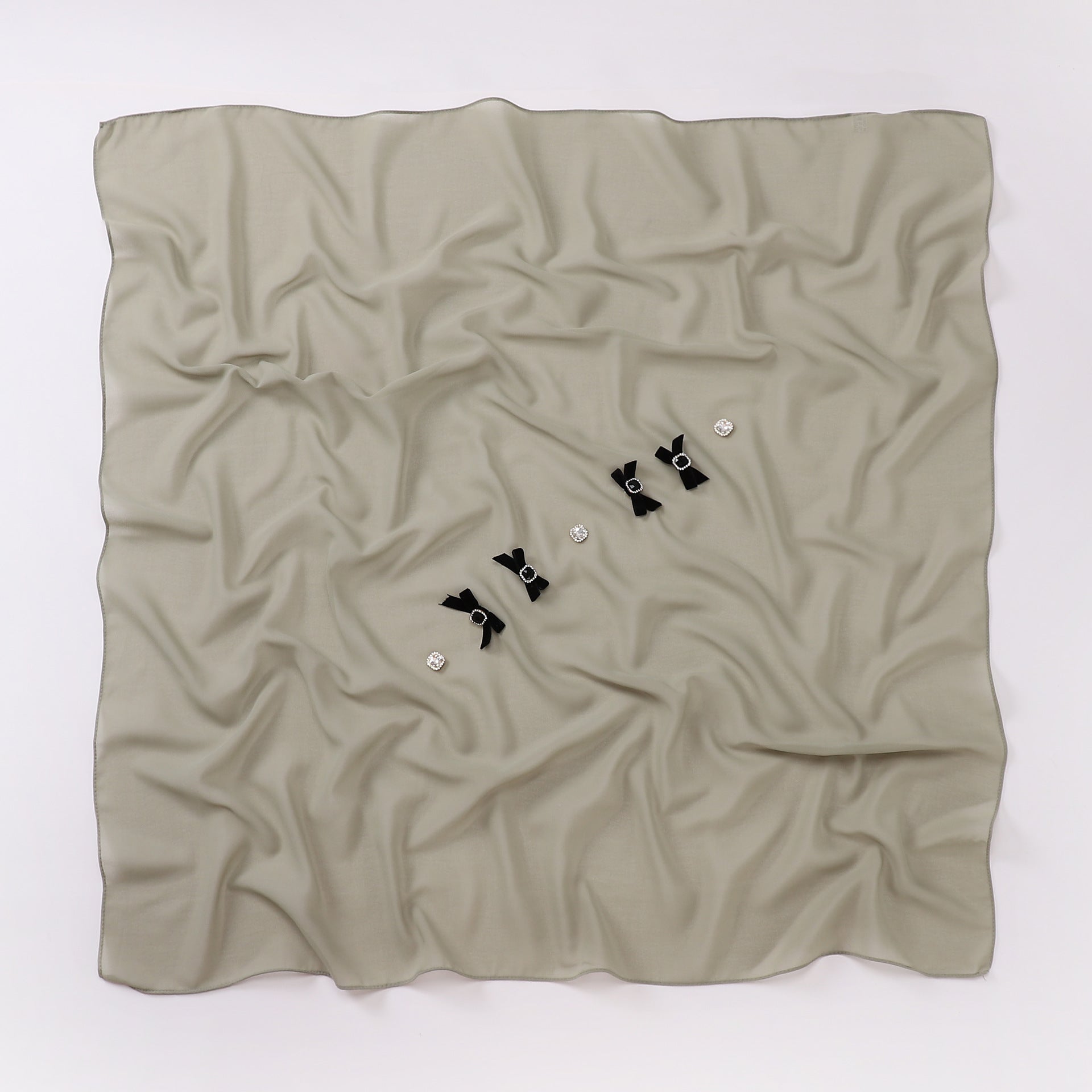 Bow rhinestone pearl chiffon square scarf yarn sweet headscarf convenient cover