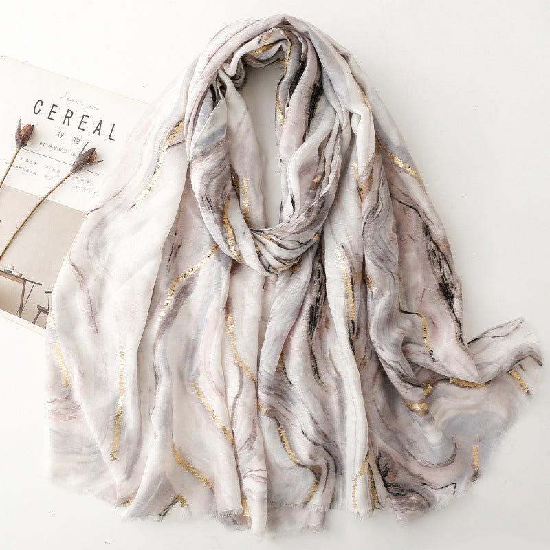 Spring and summer cotton and linen feel scarf bronzing Hexi corridor corrugated burr silk scarf warm shawl