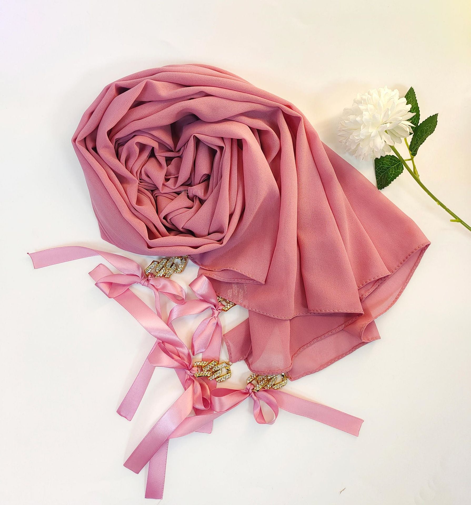 New ins fashion monochrome pearl chiffon diamond jewelry bow tassel  bag headscarf hijab