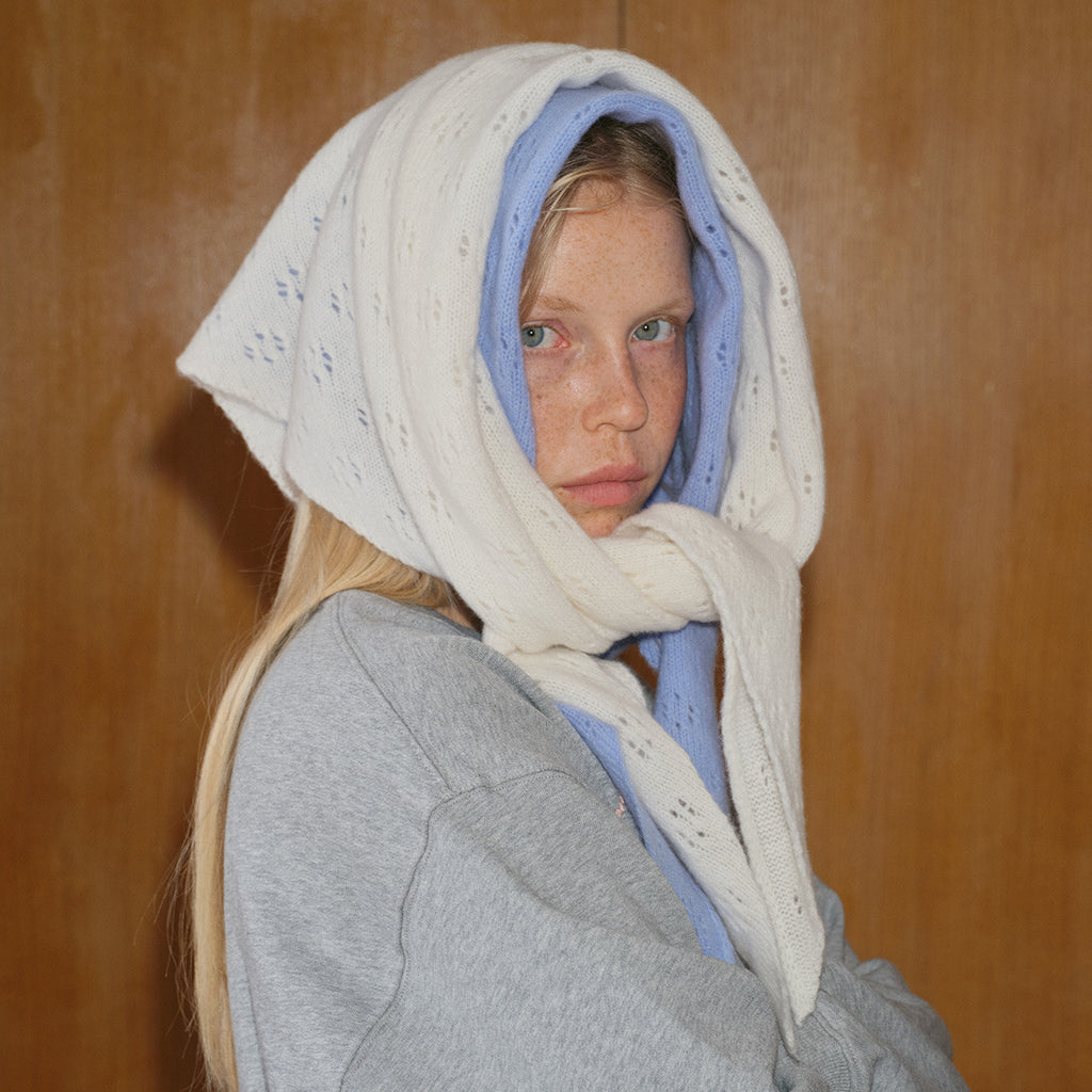 Korean designer 100% pure wool triangle scarf women's autumn and winter hollow girl atmosphere wool small scarf