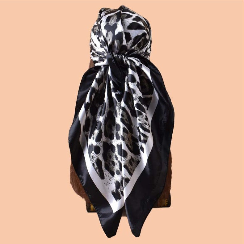 2025 new 90-satin fashion leopard print versatile printed square scarf with sunscreen, bag head silk scarf decoration, scarf