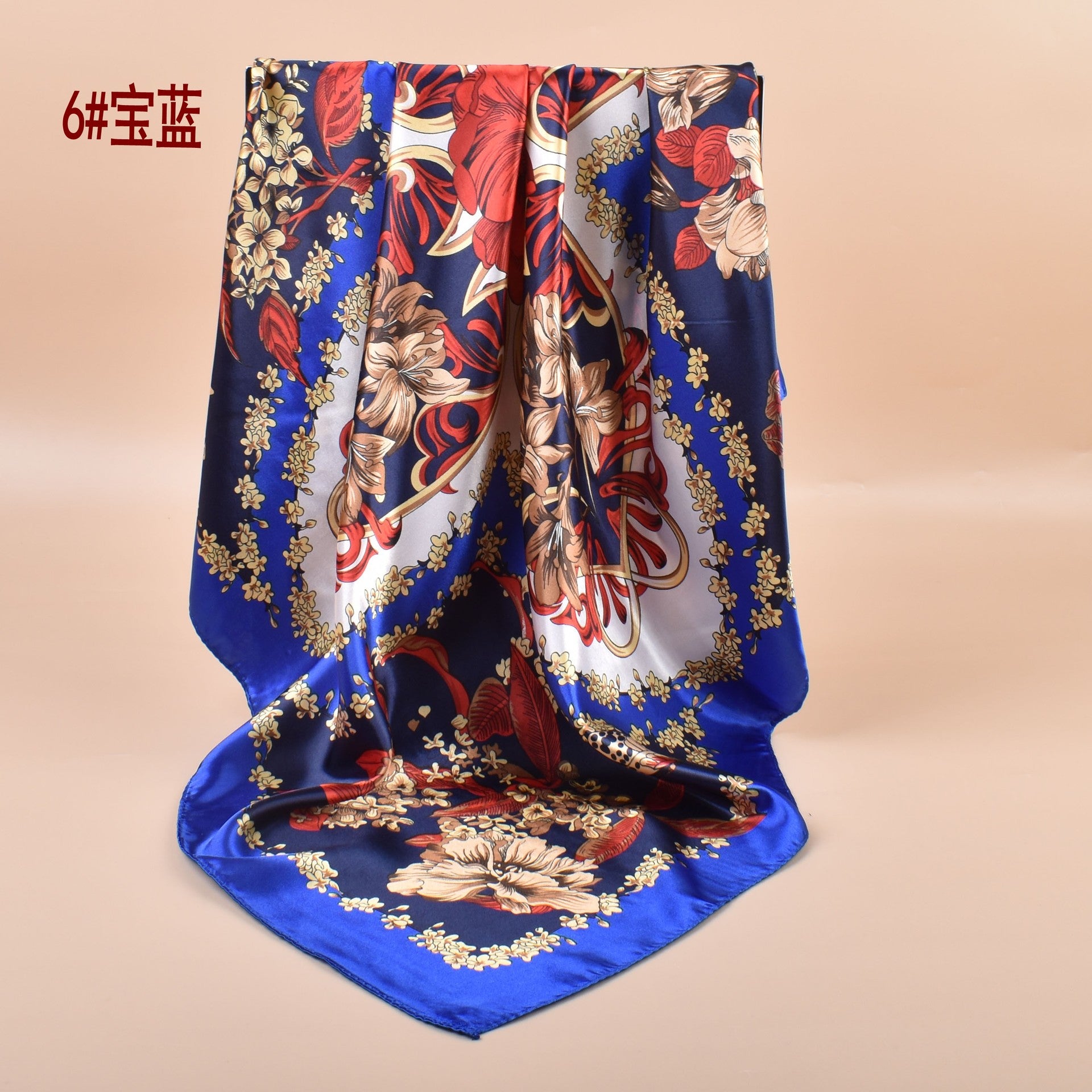 New satin, simple, ethnic pastoral flowers 90cm printed square scarf head scarf shawl