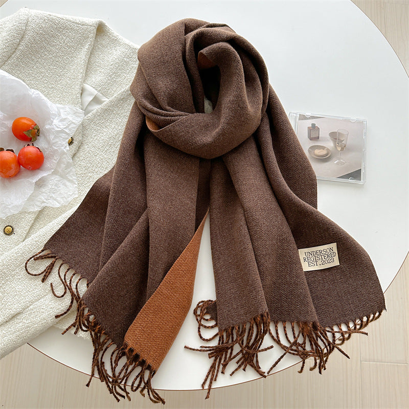 Autumn and winter new double-sided imitation cashmere scarf women's solid color long shawl scarf
