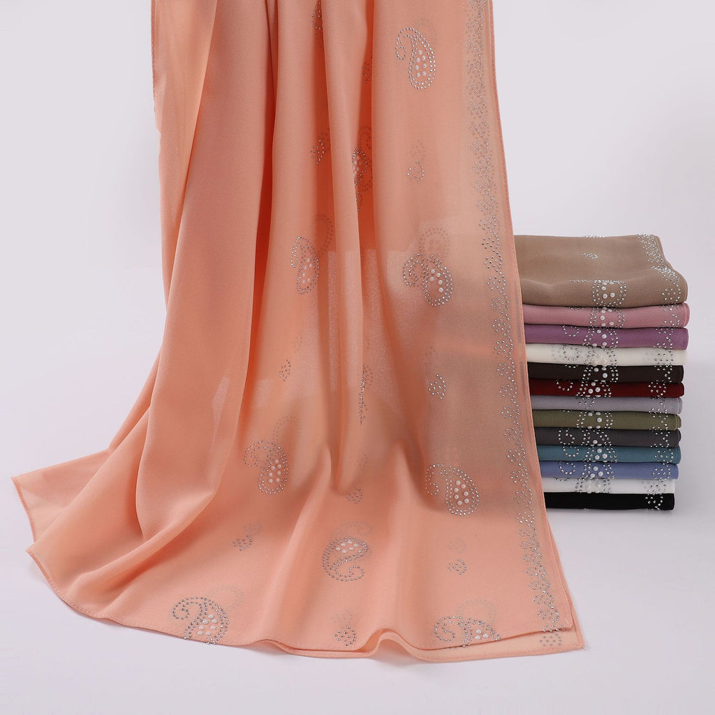 New pearl chiffon cashew nut hot diamond long towel yarn scarf Middle East and Africa headscarf hijab
