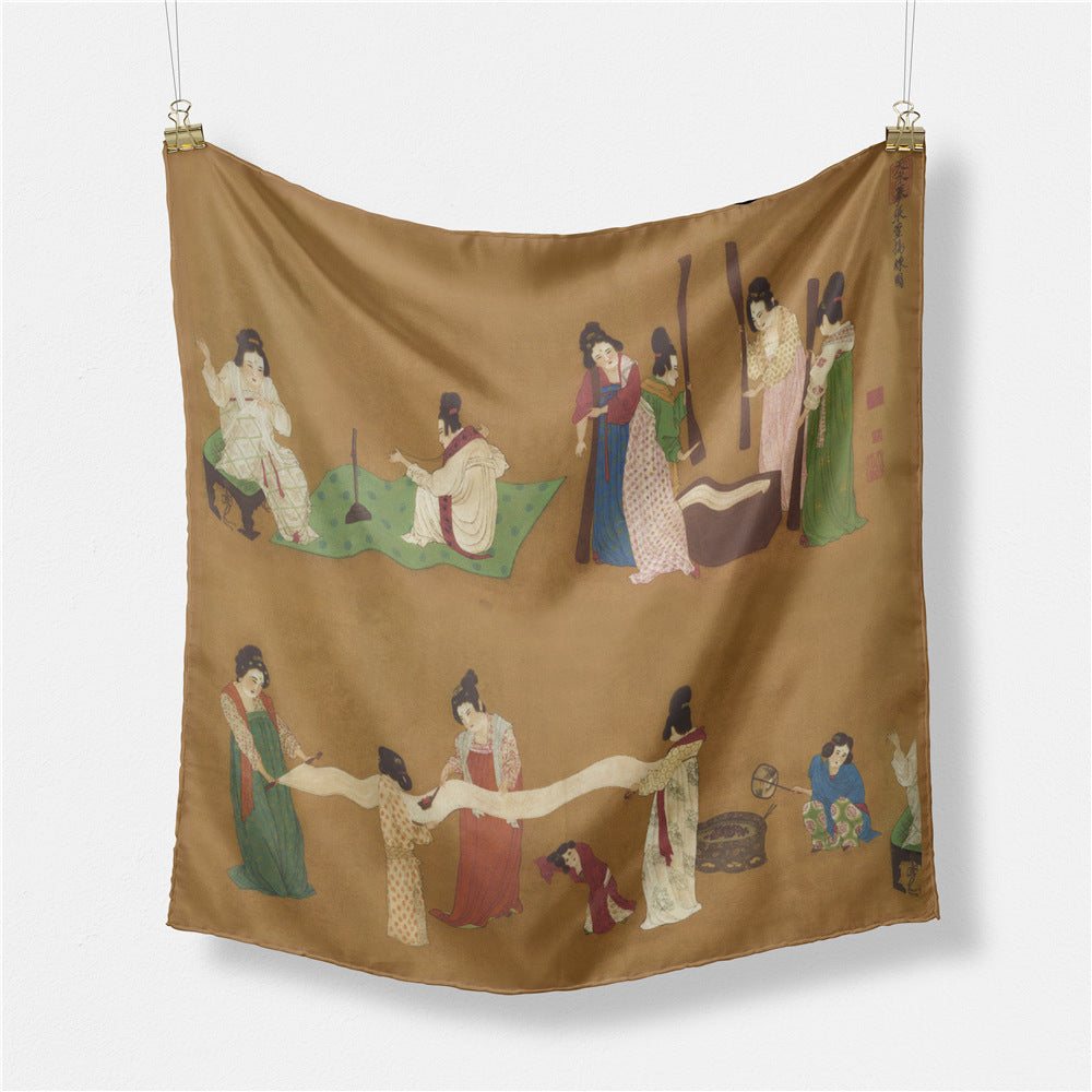 Simple, fashionable and versatile literary and artistic fan 53cm small square scarf, Van Gogh art oil painting, women's scarf silk scarf