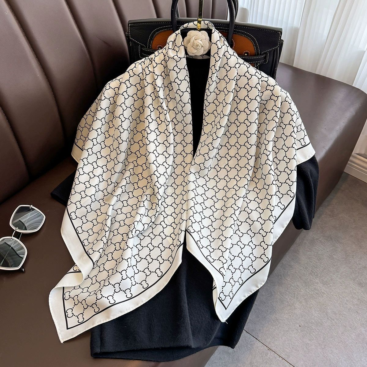 Summer Korean version of simple striped scarf twill square scarf 90cm fashionable versatile sunscreen shawl headscarf women