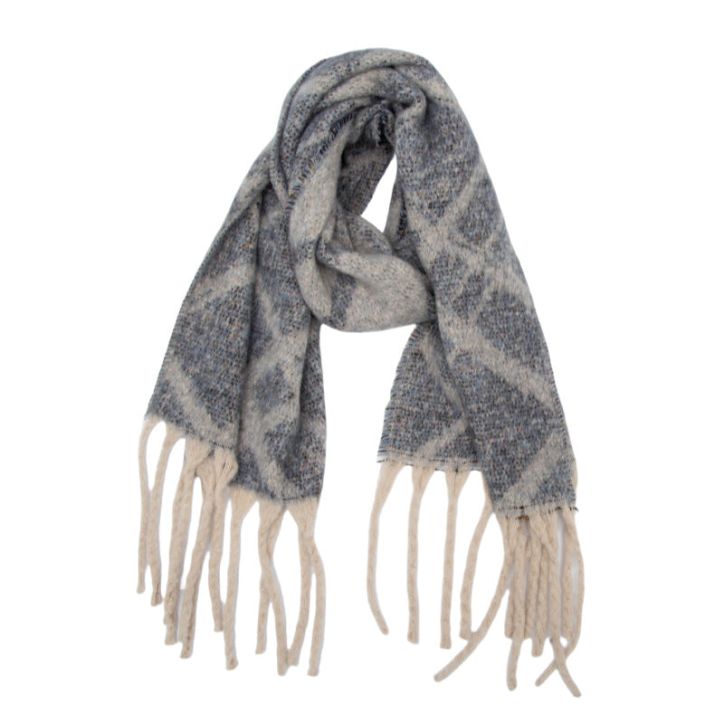 Europe, America, autumn and winter new loop yarn imitation mohair jacquard double grid scarf