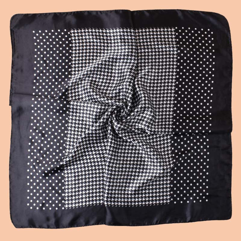 2025 new 90-satin polka dot thousand bird grid printed square scarf with sunscreen, bag head silk scarf decoration, scarf