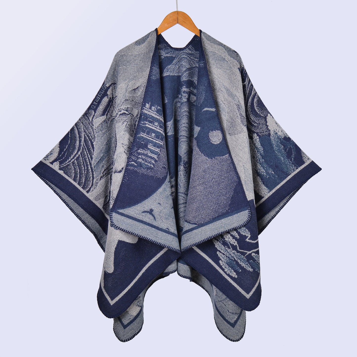 Ethnic style retro photo big shawl lady autumn and winter travel out photo camping warm outside with atmosphere cape