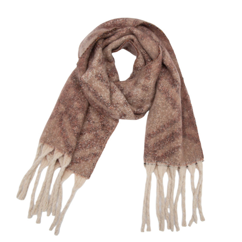 New European, American autumn and winter circle yarn imitation mohair large plaid jacquard scarf