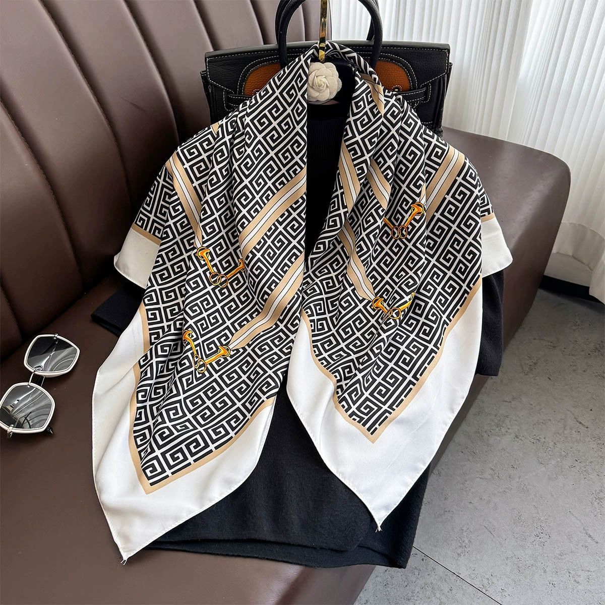 Summer Korean version of simple striped scarf twill square scarf 90cm fashionable versatile sunscreen shawl headscarf women